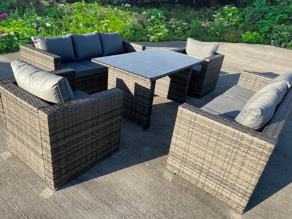 RATTAN WICKER GARDEN OUTDOOR TABLE AND CHAIRS FURNITURE PATIO DINING SET GREY