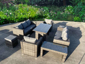 RATTAN WICKER GARDEN OUTDOOR TABLE AND CHAIRS FURNITURE PATIO DINING SET GREY