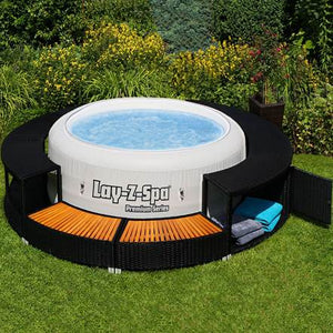 New Black Poly Rattan Spa Surround Hot Tub Chic Modern Tropical Hardwood Outdoor