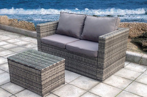 NEW TWIN TABLE RATTAN WICKER CONSERVATORY OUTDOOR GARDEN FURNITURE SET