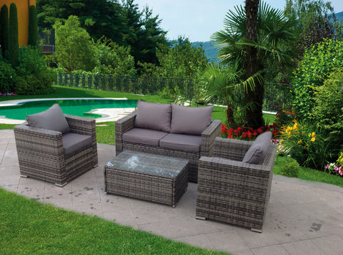 RATTAN WICKER CONSERVATORY OUTDOOR GARDEN FURNITURE GREY SET CORNER SOFA TABLE