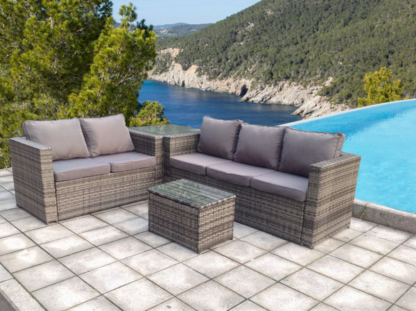 RATTAN WICKER CONSERVATORY OUTDOOR GARDEN FURNITURE SET CORNER SET GREY
