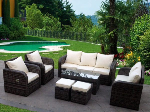 RECLINER RATTAN WICKER CONSERVATORY OUTDOOR GARDEN FURNITURE SET CORNER SOFA