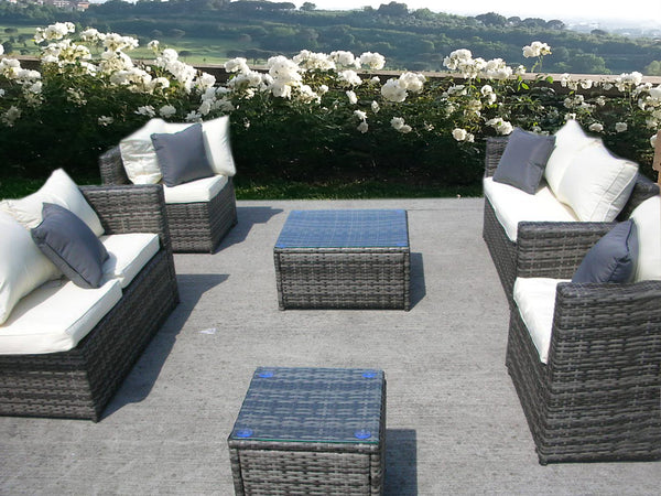 NEW RATTAN WICKER CONSERVATORY OUTDOOR GARDEN FURNITURE SET CORNER SOFA TABLE BROWN GREY