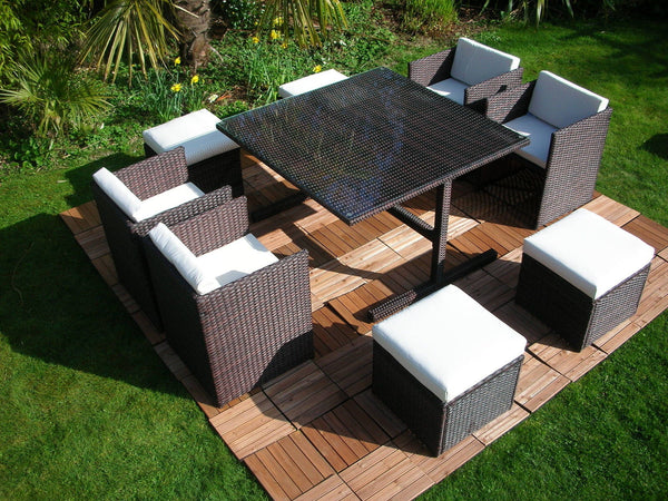 RATTAN WICKER OUTDOOR FURNITURE PATIO CUBE SET WITH STOOLS