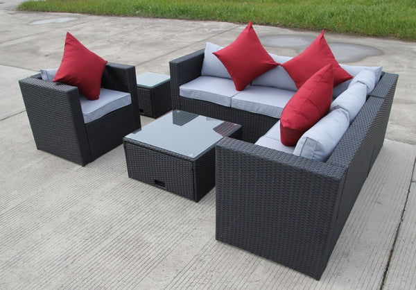 NEW RATTAN WICKER CONSERVATORY OUTDOOR GARDEN FURNITURE SET CORNER SOFA TABLE