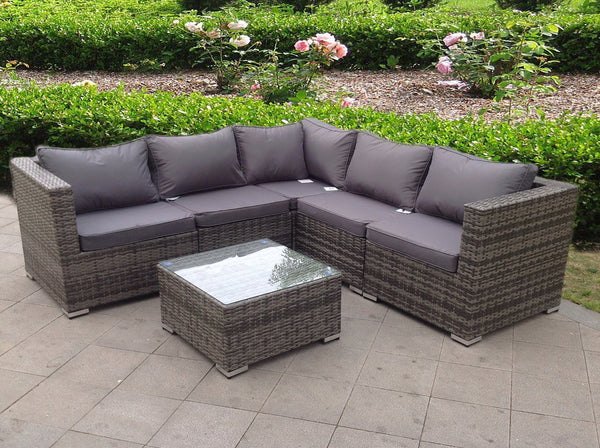 RATTAN WICKER CONSERVATORY OUTDOOR GARDEN FURNITURE SET CORNER SET GREY