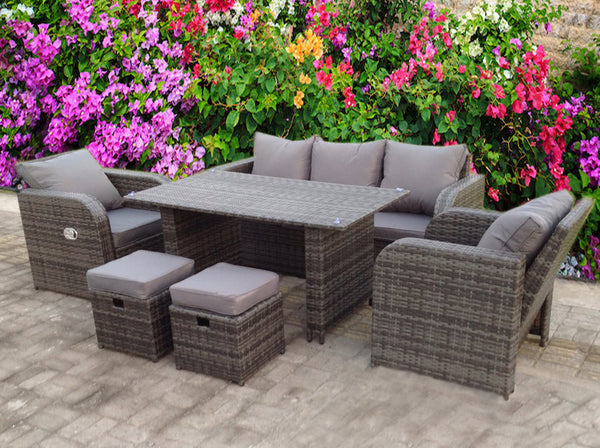 RECLINER RATTAN WICKER CONSERVATORY OUTDOOR GARDEN FURNITURE SET DINING SOFA