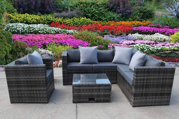 NEW RATTAN WICKER CONSERVATORY OUTDOOR GARDEN FURNITURE SET CORNER SOFA TABLE