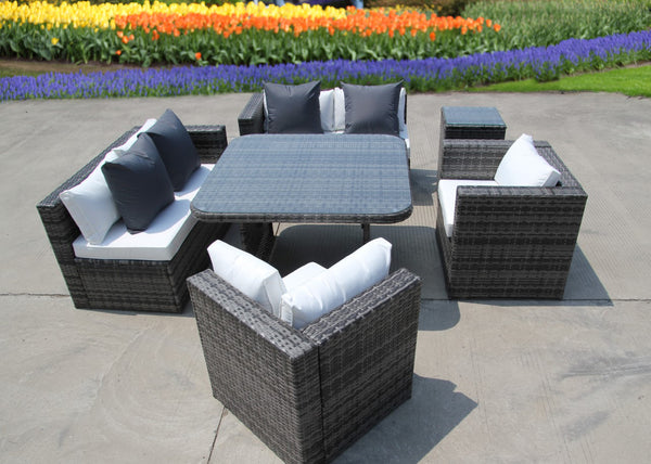 NEW RATTAN WICKER CONSERVATORY OUTDOOR GARDEN FURNITURE SET CORNER DINING GREY SOFA TABLE