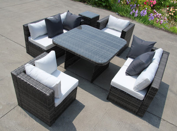 NEW RATTAN WICKER CONSERVATORY OUTDOOR GARDEN FURNITURE SET CORNER DINING GREY SOFA TABLE
