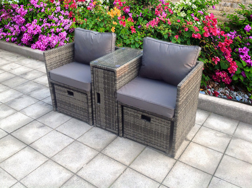 TWIN TABLE STOOLS RATTAN WICKER CONSERVATORY OUTDOOR GARDEN