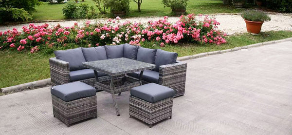 NEW RATTAN GARDEN WICKER OUTDOOR CONSERVATORY CORNER SOFA DINING FURNITURE SET