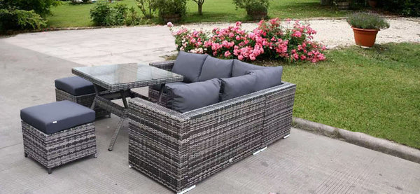 NEW RATTAN GARDEN WICKER OUTDOOR CONSERVATORY CORNER SOFA DINING FURNITURE SET