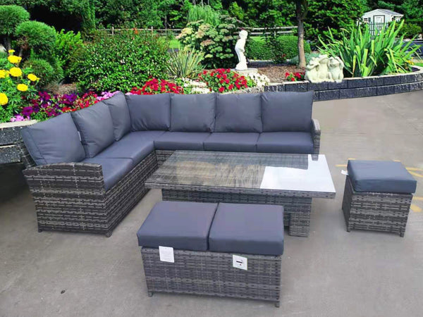 NEW RATTAN GARDEN WICKER OUTDOOR CONSERVATORY CORNER SOFA DINING FURNITURE SET