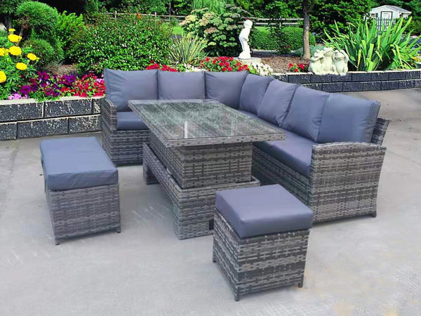 NEW RATTAN GARDEN WICKER OUTDOOR CONSERVATORY CORNER SOFA DINING FURNITURE SET