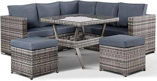 NEW RATTAN GARDEN WICKER OUTDOOR CONSERVATORY CORNER SOFA DINING FURNITURE SET