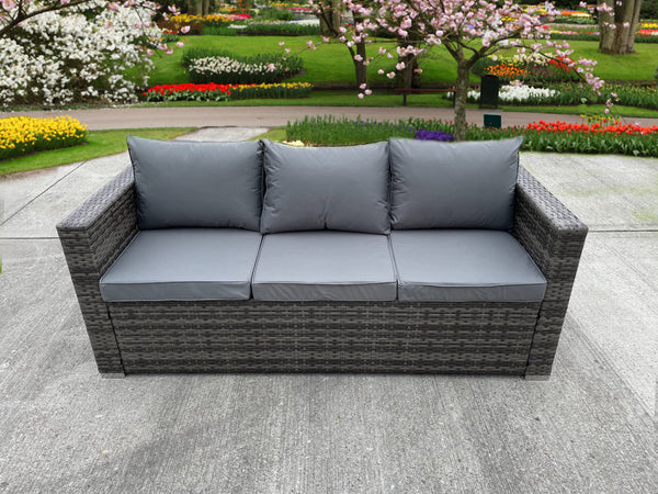 RATTAN WICKER GARDEN OUTDOOR 3 THREE SEATER SOFA FURNITURE PATIO SET GREY