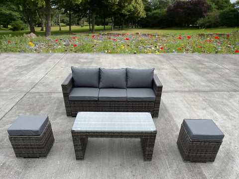 RATTAN WICKER GARDEN OUTDOOR 3 THREE SEATER SOFA FURNITURE PATIO DINING SET GREY