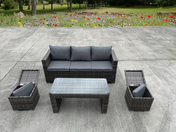 RATTAN WICKER GARDEN OUTDOOR TABLE AND CHAIRS FURNITURE PATIO DINING SET GREY
