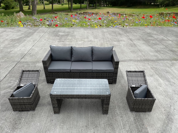 RATTAN WICKER GARDEN OUTDOOR TABLE AND CHAIRS FURNITURE PATIO COFFEE TABLE SET GREY