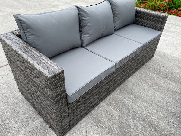 RATTAN WICKER GARDEN OUTDOOR 3 THREE SEATER SOFA FURNITURE PATIO SET GREY