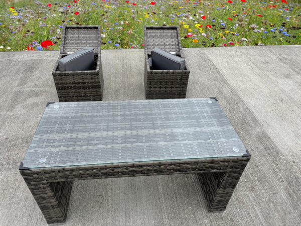 RATTAN WICKER GARDEN OUTDOOR 2TW0 SINGLE CHAIRS FURNITURE PATIO DINING SET GREY