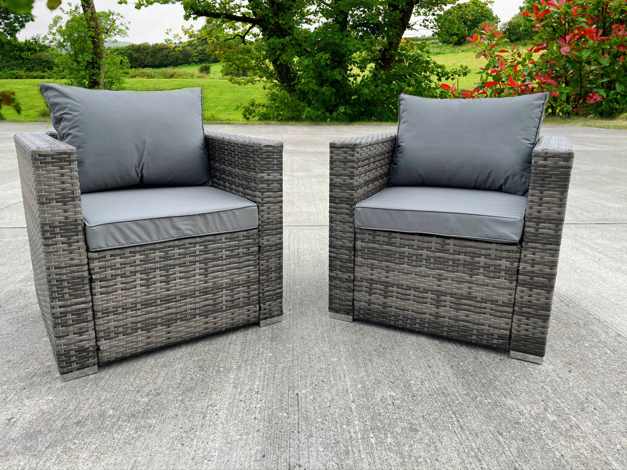 RATTAN WICKER GARDEN OUTDOOR X2 two SINGLE CHAIRS FURNITURE PATISET GREY