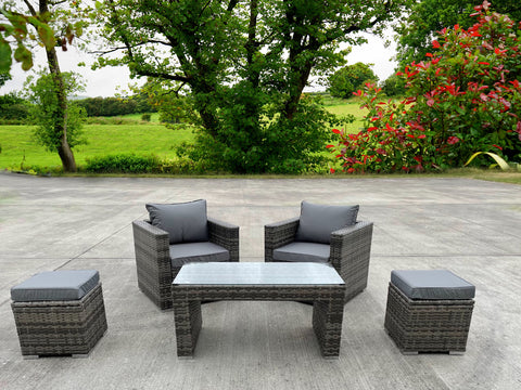RATTAN WICKER GARDEN OUTDOOR 2TW0 SINGLE CHAIRS FURNITURE PATIO DINING SET GREY