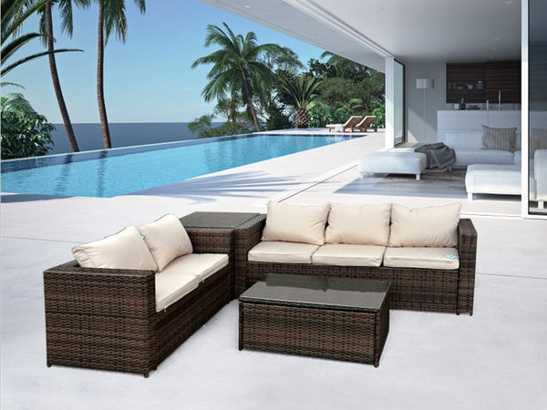 RATTAN WICKER CONSERVATORY OUTDOOR GARDEN FURNITURE SET CORNER SET GREY