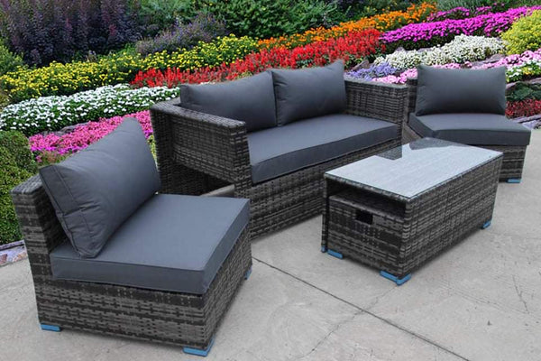 NEW RATTAN WICKER CONSERVATORY OUTDOOR GARDEN FURNITURE SET CUBE SOFA TABLE