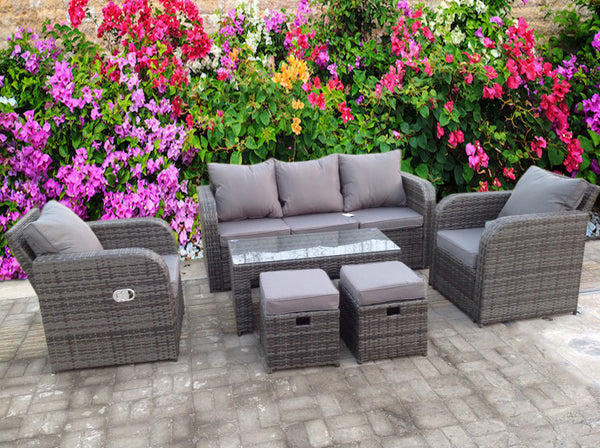 RECLINER RATTAN WICKER CONSERVATORY OUTDOOR GARDEN FURNITURE SET CORNER SOFA