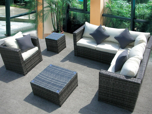 NEW RATTAN WICKER CONSERVATORY OUTDOOR GARDEN FURNITURE SET CORNER SOFA TABLE